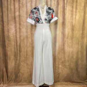Vintage 70s Jumpsuit Paisley Floral High Waist Multicolor Bellbottom Playsuit